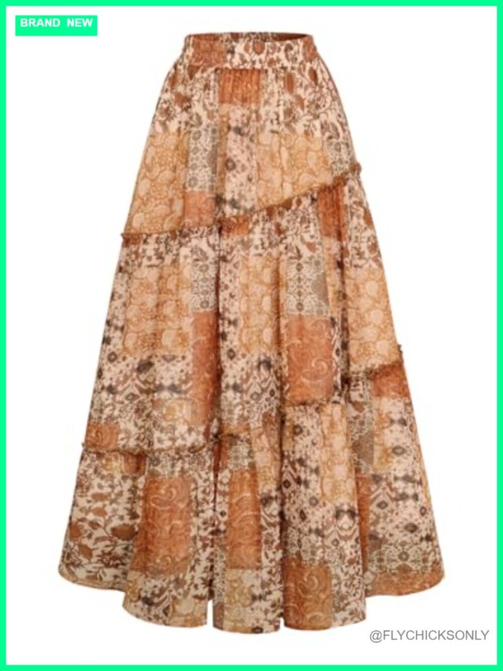 Tiered Flowy Maxi Skirt with Pockets Elastic Waist Boho